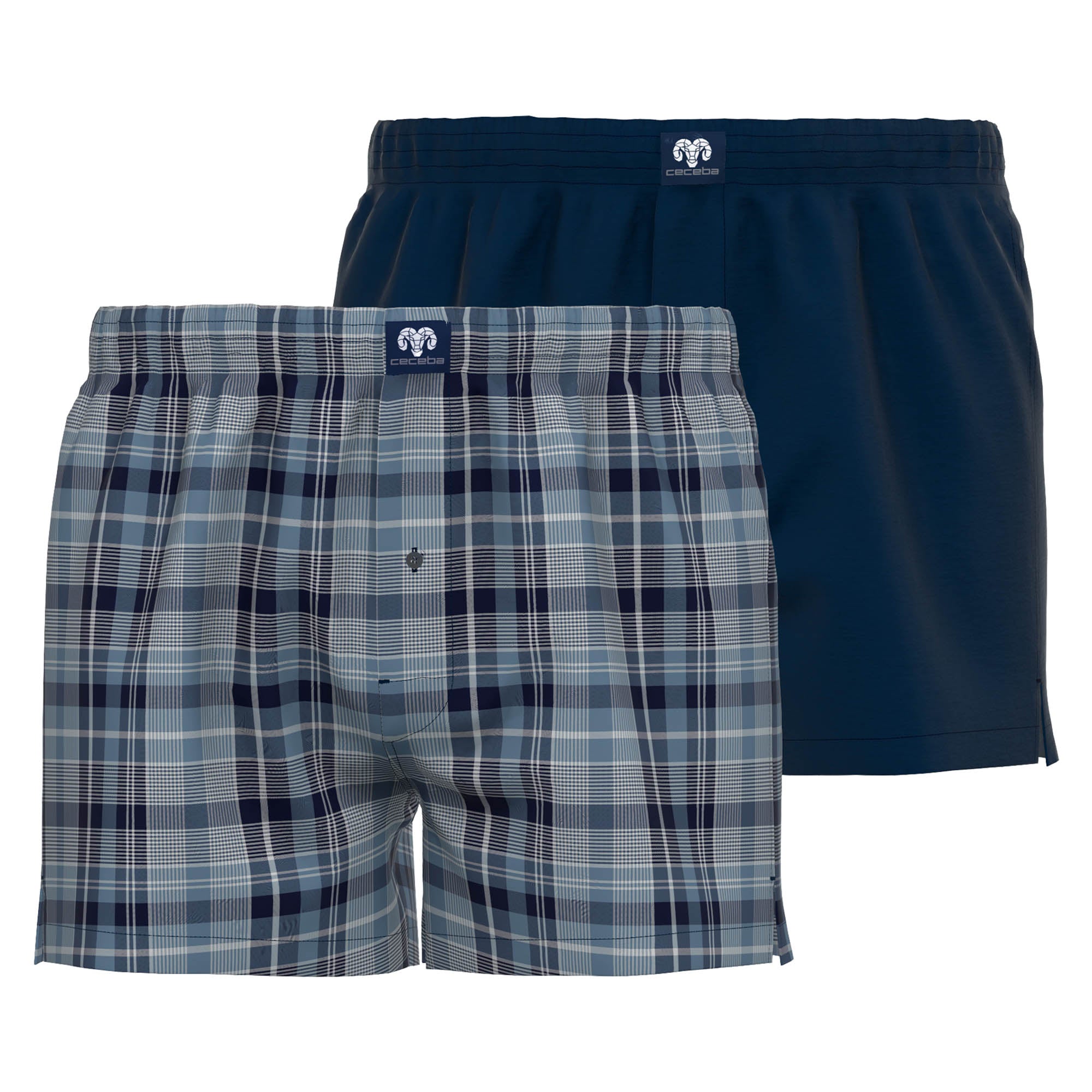 CECEBA Herren Web-Boxershorts, 2er Pack - Unterwäsche, Unterhose, Baumwolle, Logo, Karo, einfarbig