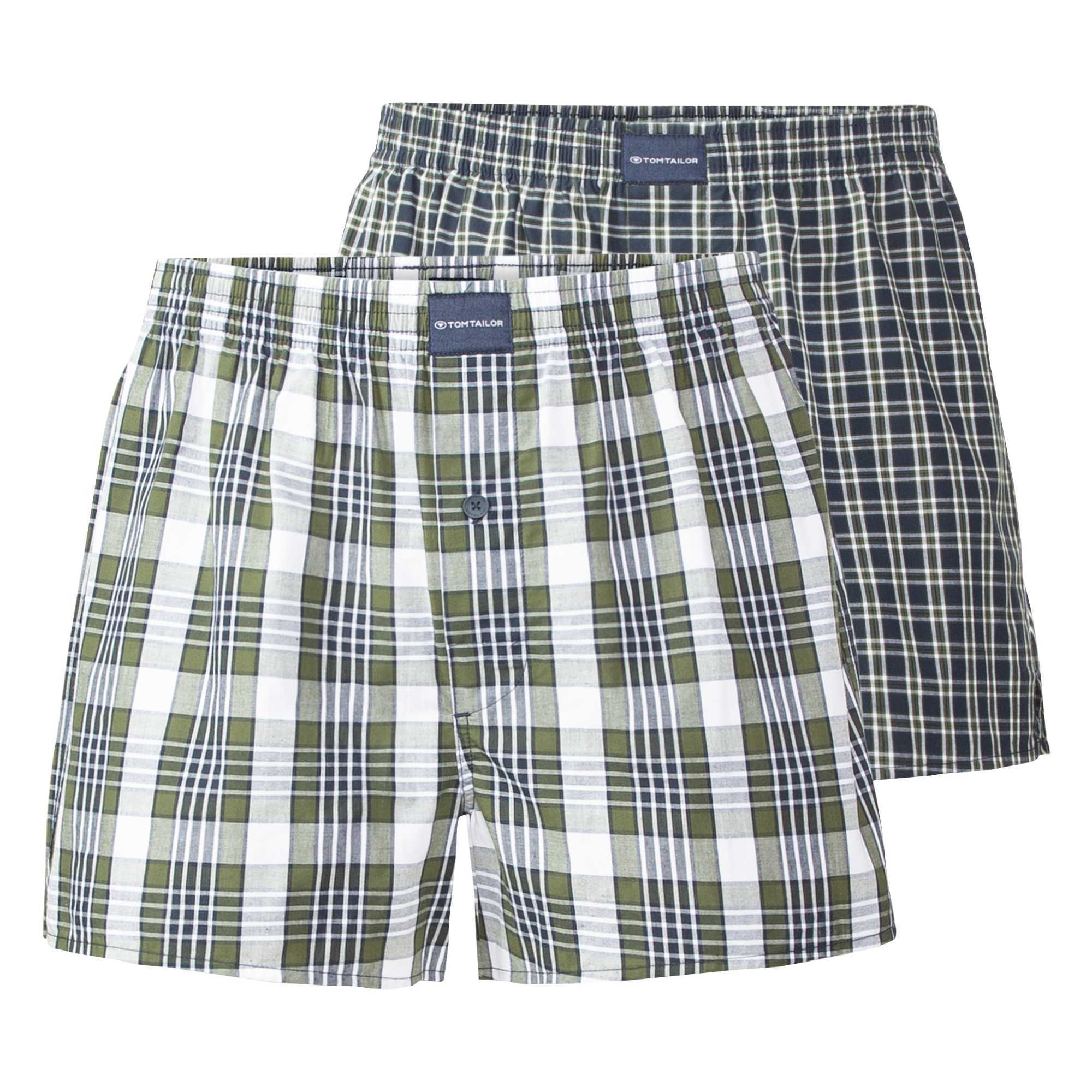 TOM TAILOR Herren Web-Boxershorts, 2er Pack - Unterwäsche, Unterhose, Baumwolle, Logo, kariert