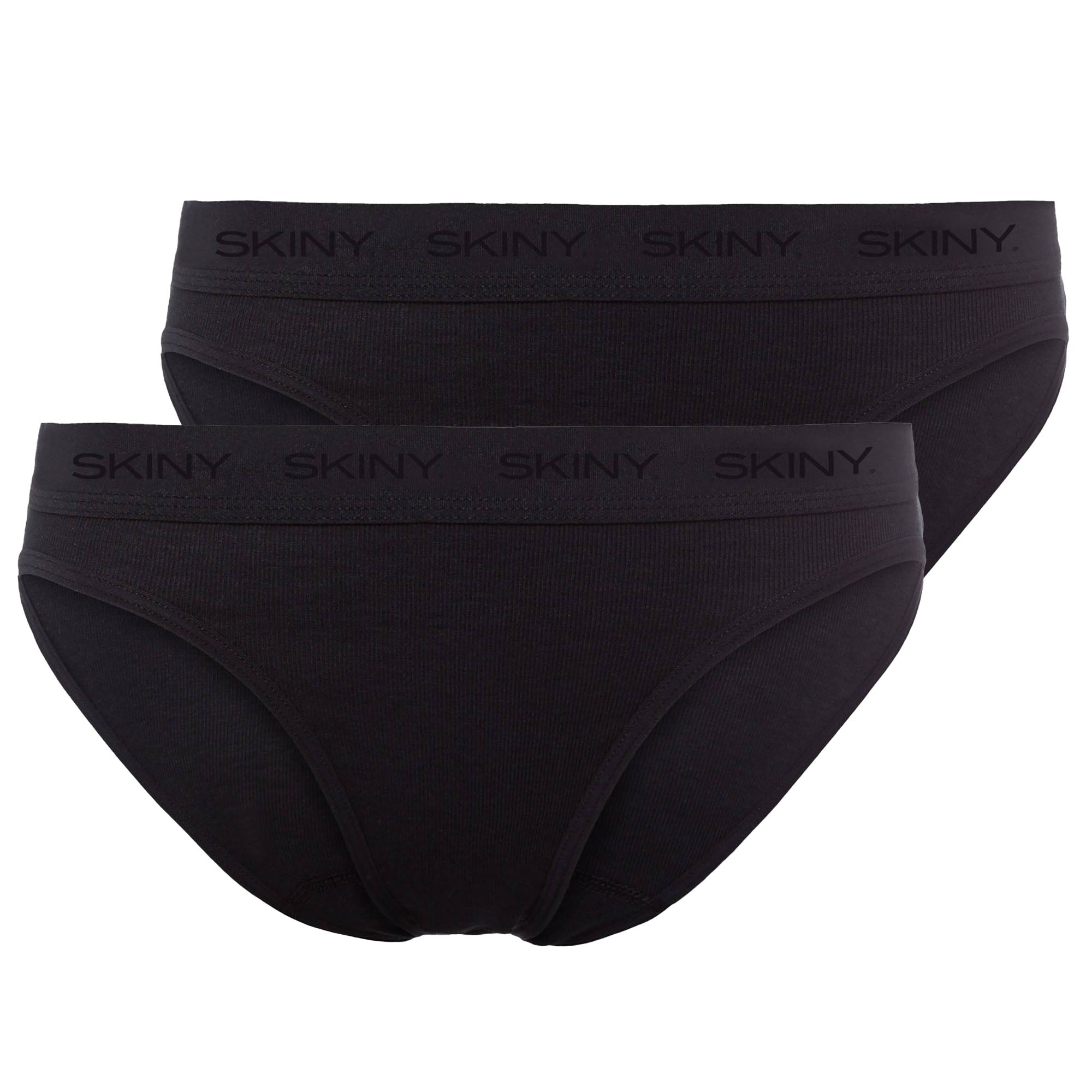 SKINY Damen Rio Slip, 2er Pack - Unterwäsche, Unterhose, Baumwolle, Logobund, Feinripp, einfarbig