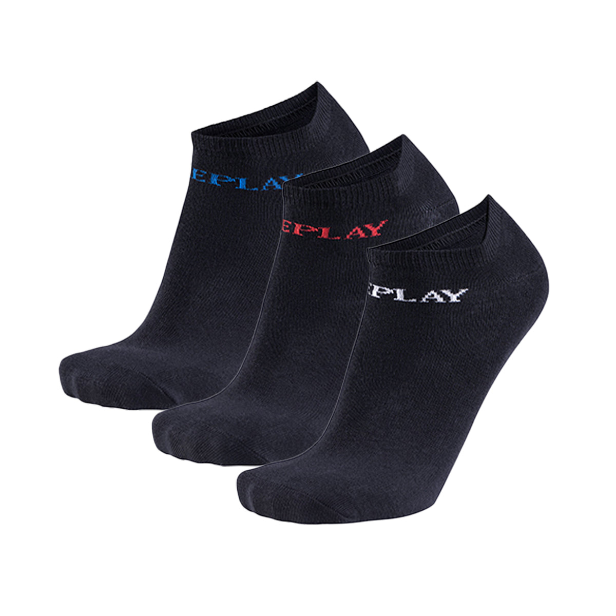 REPLAY Unisex Sneaker Socken, 3er Pack - Kurzsocken, Baumwolle, Logo, einfarbig, kurz