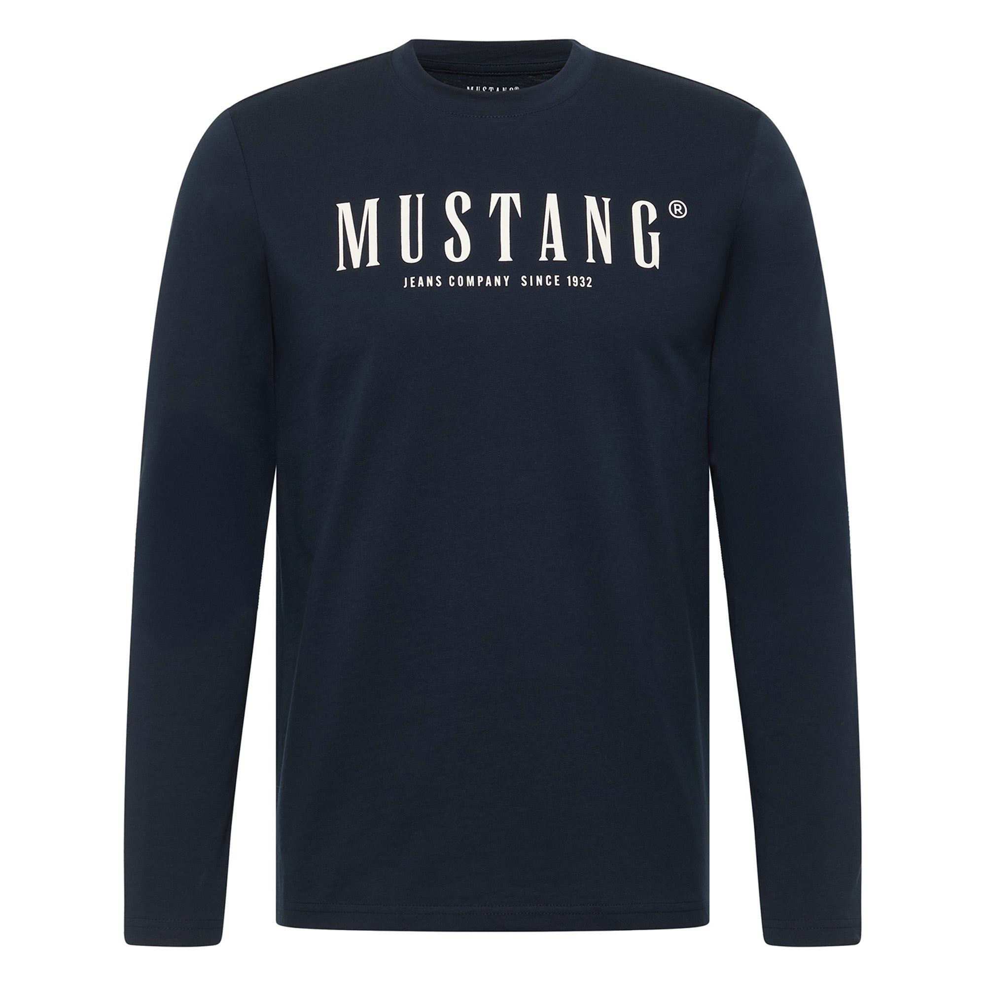 MUSTANG Herren Langarmshirt - Asheville, Rundhals, Regular Fit, Logo, Baumwolle