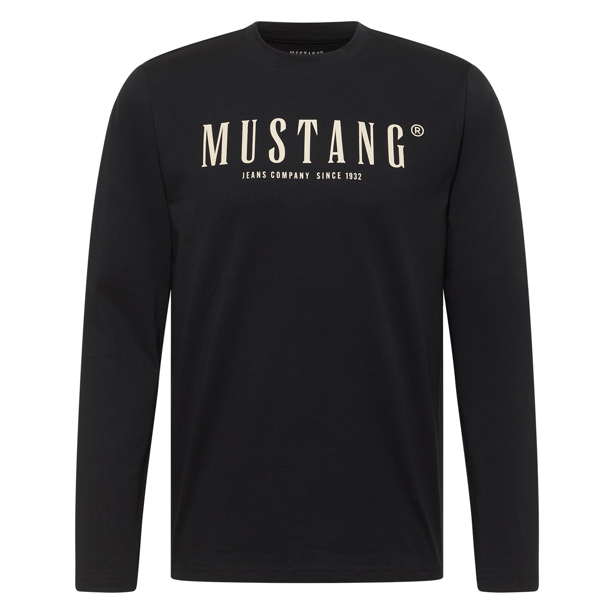 MUSTANG Herren Langarmshirt - Asheville, Rundhals, Regular Fit, Logo, Baumwolle