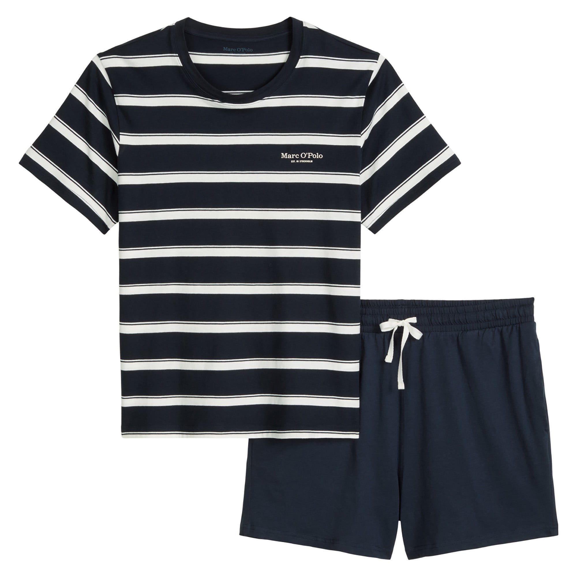Marc O'Polo Herren Schlafanzug, kurz - Pyjama Set, 2-teilig, gestreift, Baumwolle