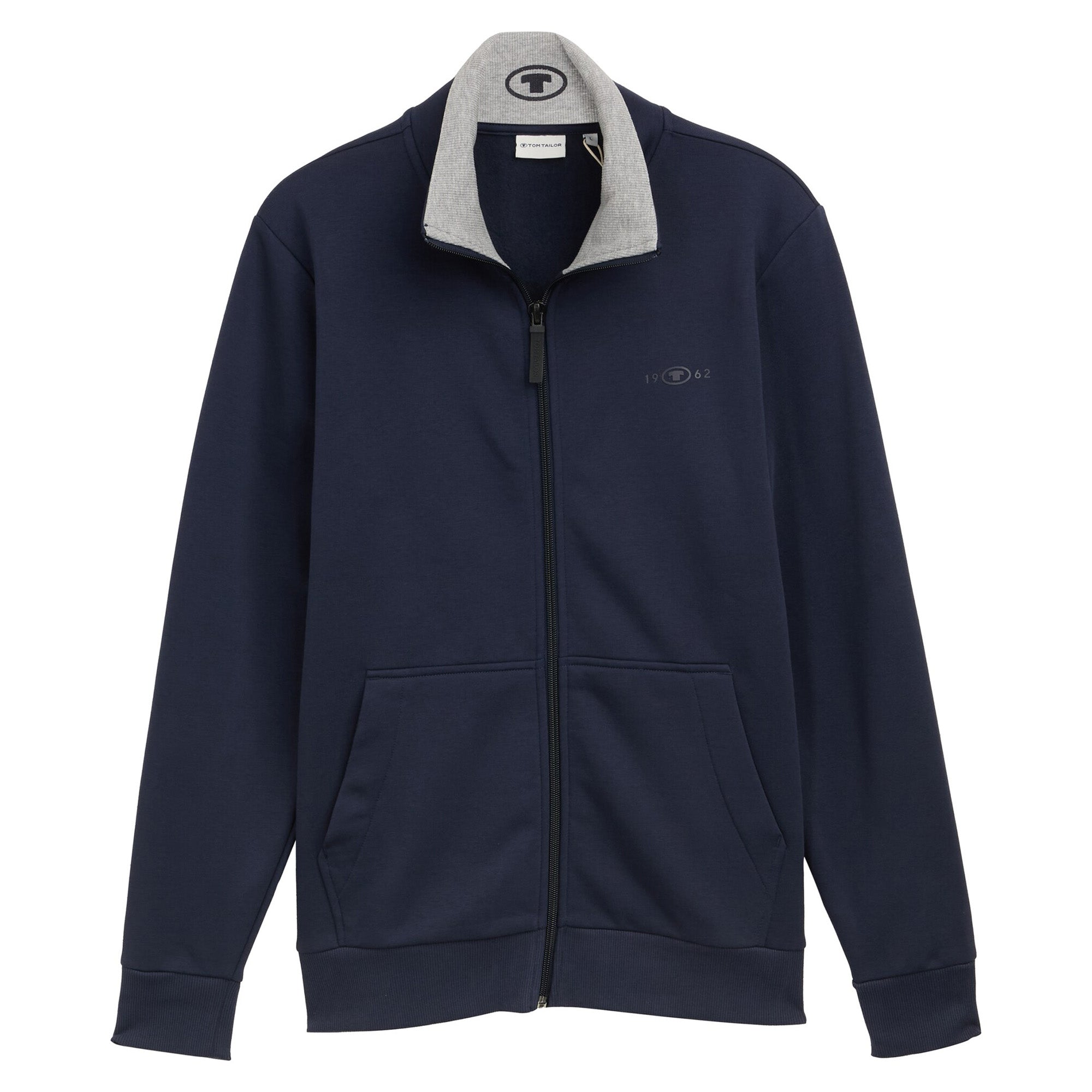 TOM TAILOR Herren Sweatjacke mit Stehkragen - Printed Stand-Up Sweat Jacket, Regular Fit, Baumwollmischung