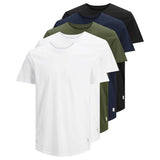 Jack & Jones Men's T-Shirt, 5-Pack - JJENOA, Short Sleeve, Round Neck, Cotton, Solid Color