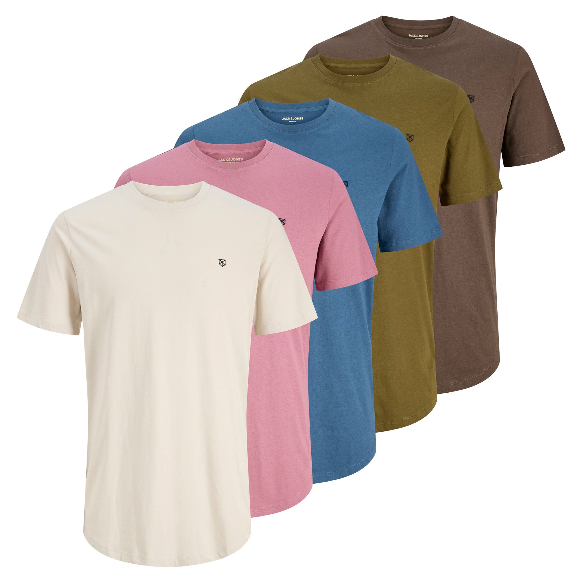 JACK&JONES Herren T-Shirt, 5er Pack - JPRBLABRODY TEE CREW NECK 5PK, Kurzarm, Rundhals, Baumwolle