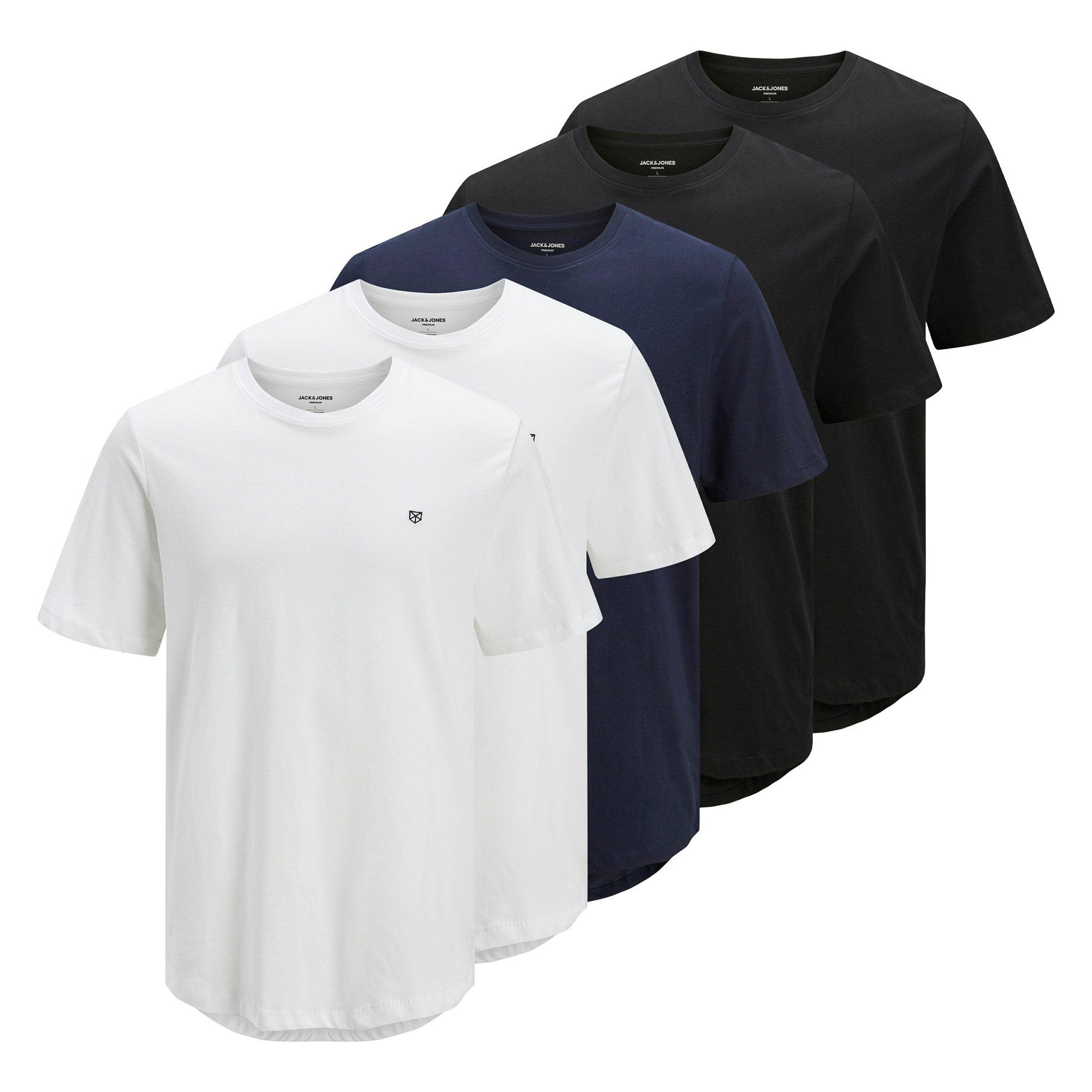 JACK&JONES Herren T-Shirt, 5er Pack - JPRBLABRODY TEE CREW NECK 5PK, Kurzarm, Rundhals, Baumwolle