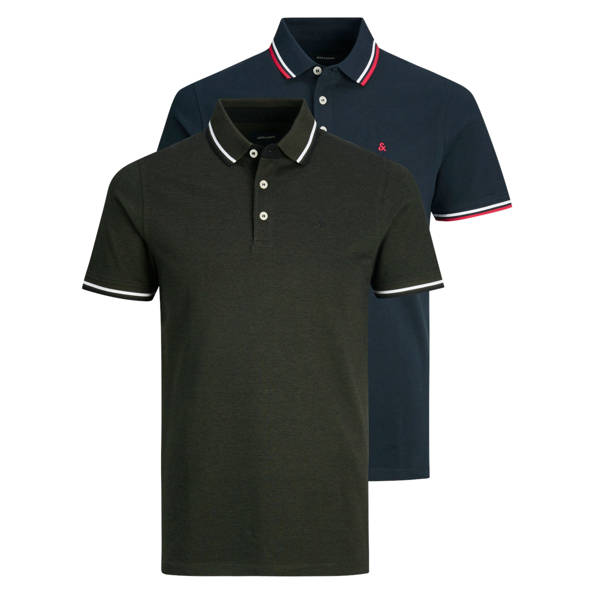 JACK&JONES Herren Poloshirts, 2er Pack - JJEPAULOS POLO 2PK, Kurzarm, einfarbig, Baumwolle