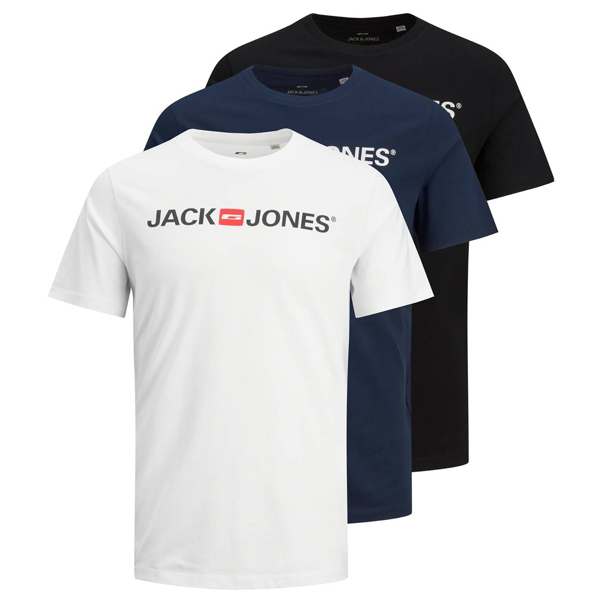 JACK&JONES Herren T-Shirt, 3er Pack - JJECORP LOGO TEE CREW NECK, Logo-Print, Baumwolle