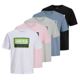 JACK&JONES Herren T-Shirts, 5er Pack - JCOLOGAN SUMMER PRINT, Rundhals, Baumwolle