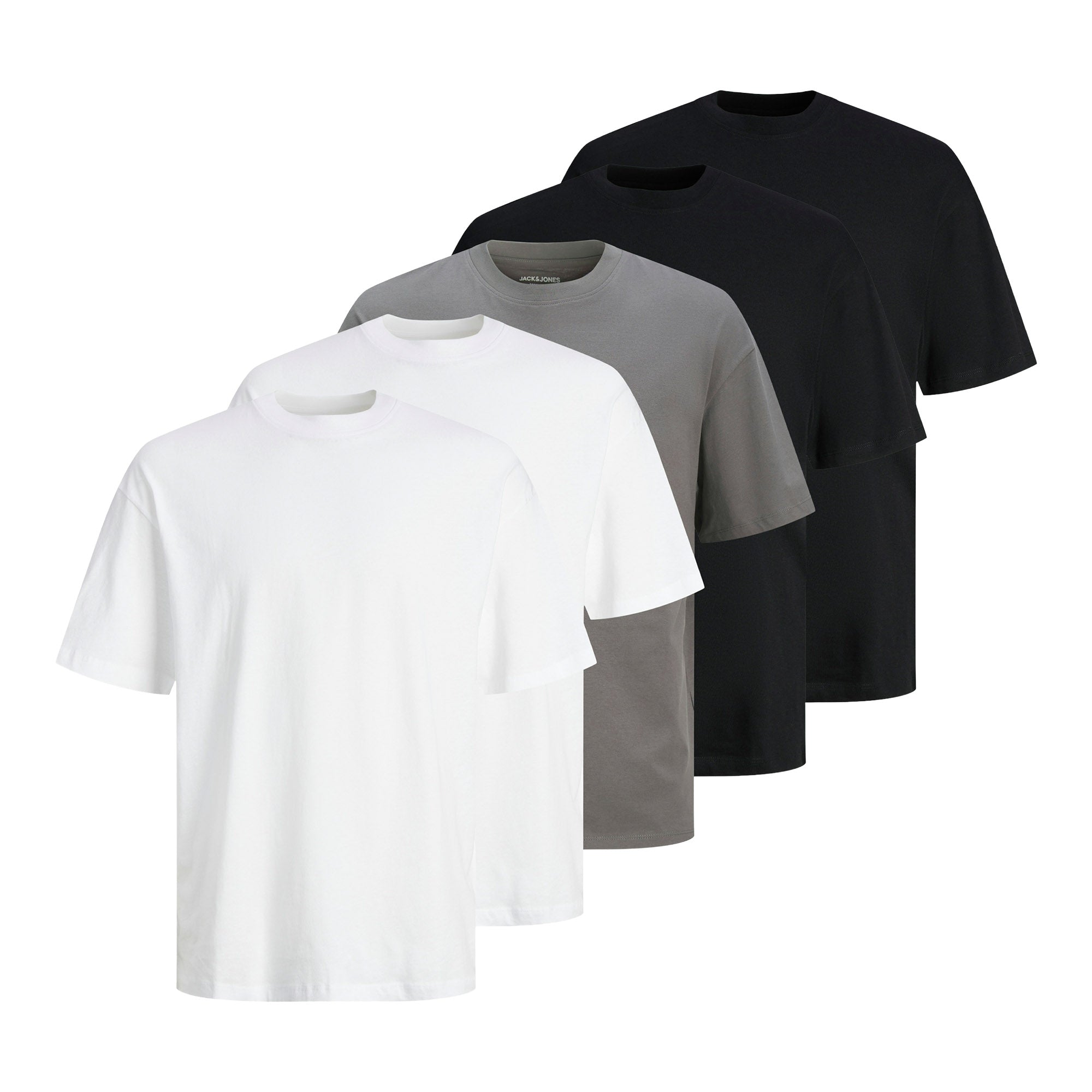 JACK&JONES Herren T-Shirt, 5er Pack - JJHUGO LOOSE TEE SS CREW NECK, Kurzarm, Rundhals, Baumwolle