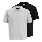 JACK&JONES Men's Knitted Polo Shirt, 2-Pack - JJMILANO SPRING KNIT POLO, Zip Closure, Cotton Blend