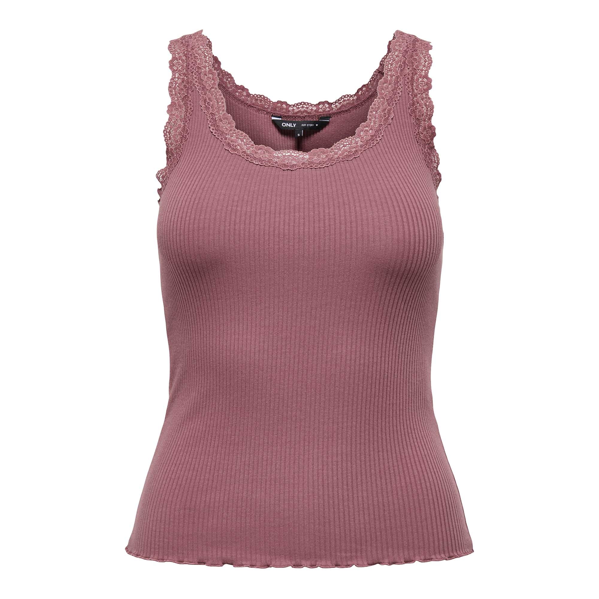 ONLY Damen Top - ONLSARA SHARAI LIFEW TANK TOP, Spitze,  gerippt, Rundhals, Baumwolle