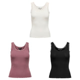 ONLY Women Top - ONLSARA SHARAI LIFEW TANK TOP, lace, ribbed, round neck, cotton