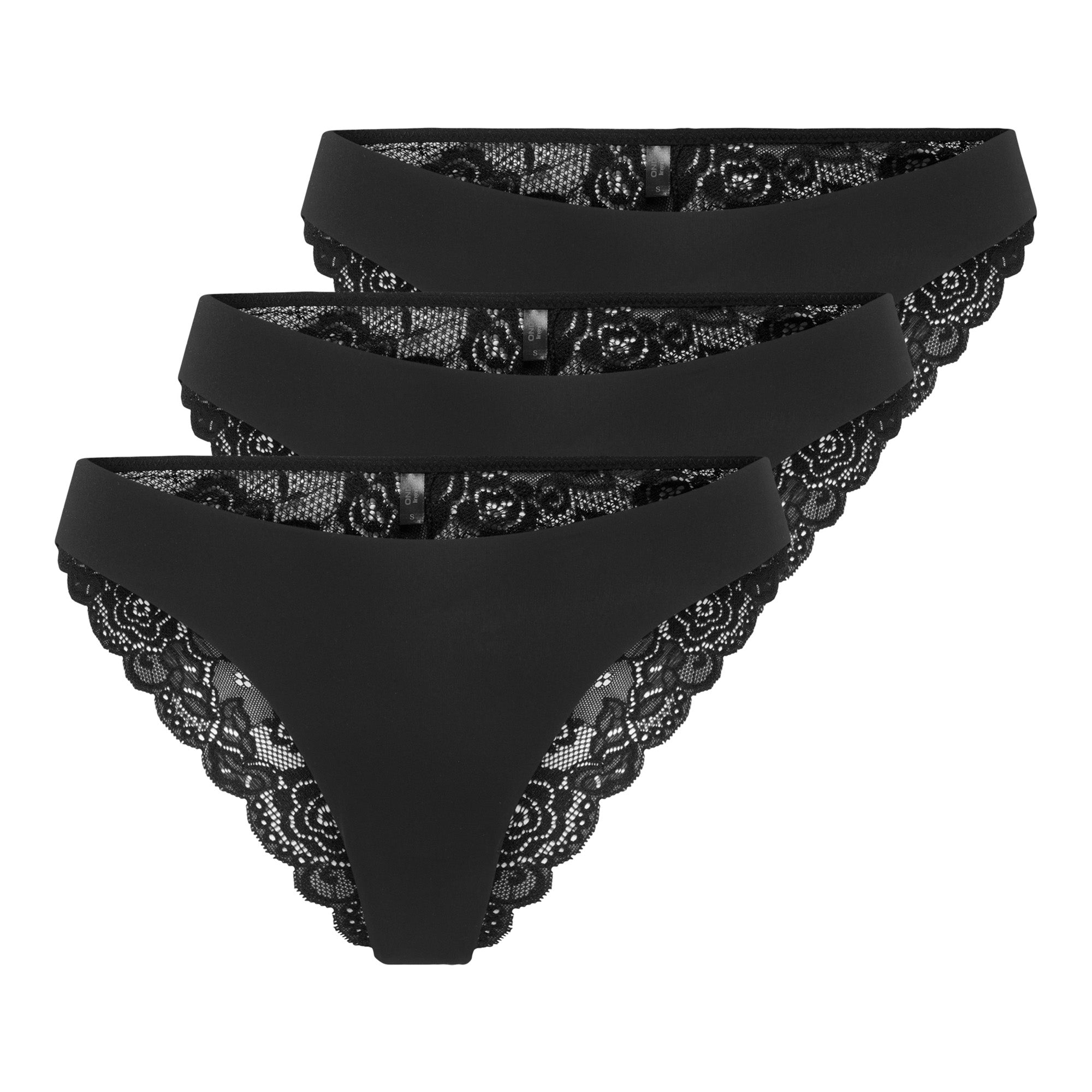 ONLY Damen Brazil-Slips, 3er Pack - ONLCHLOE LACE BRAZIL, Spitze