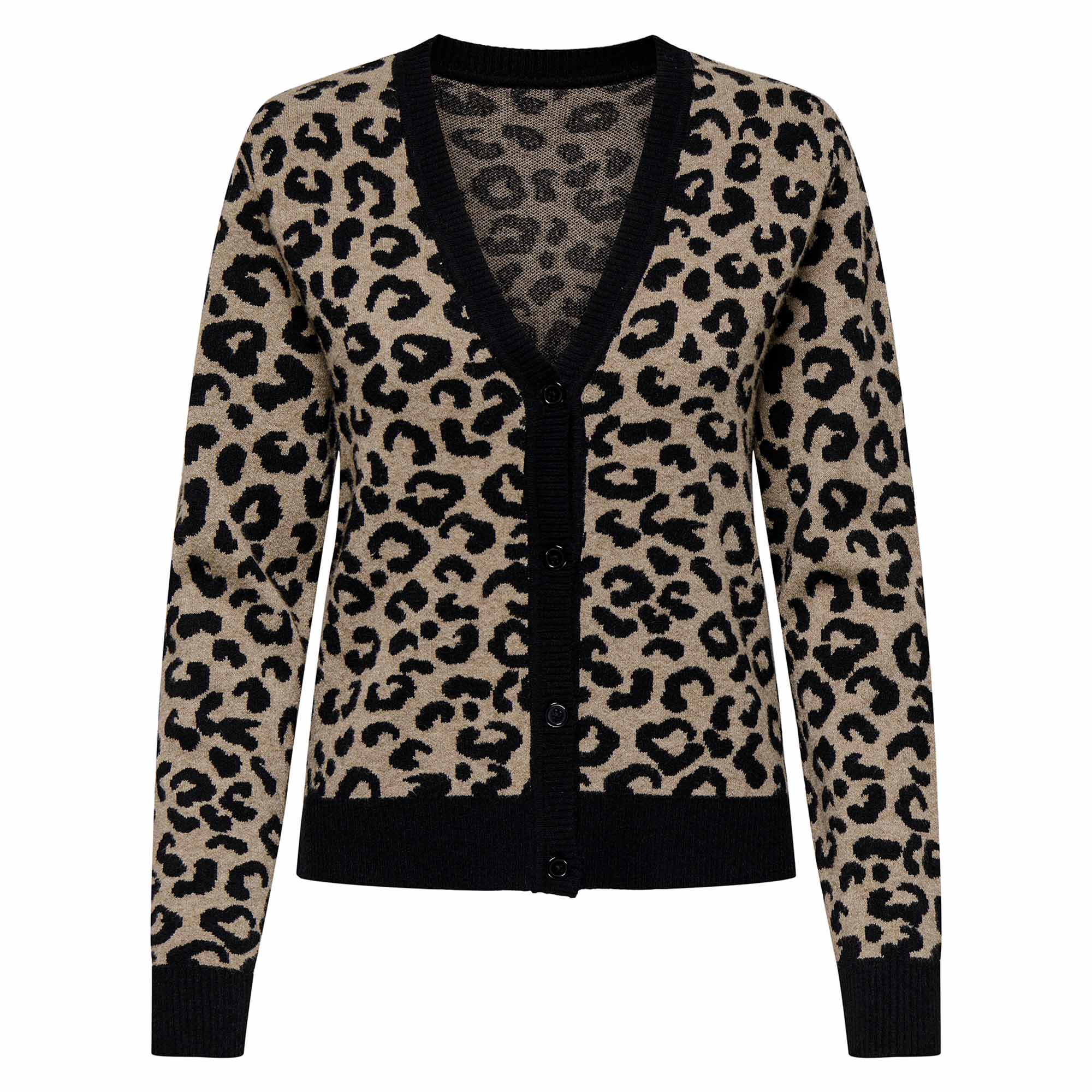 ONLY Damen Strickjacke - ONLLEO V-NECK CARDIGAN, Viskose-Mischung, Leoparden-Print