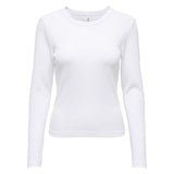 ONLY Women Ribbed Long-Sleeved T-Shirt - ONLVAL O-NECKT SWEAT, Crew Neck, Regular Fit, Stretch Cotton, Plain