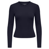 ONLY Women Ribbed Long-Sleeved T-Shirt - ONLVAL O-NECKT SWEAT, Crew Neck, Regular Fit, Stretch Cotton, Plain