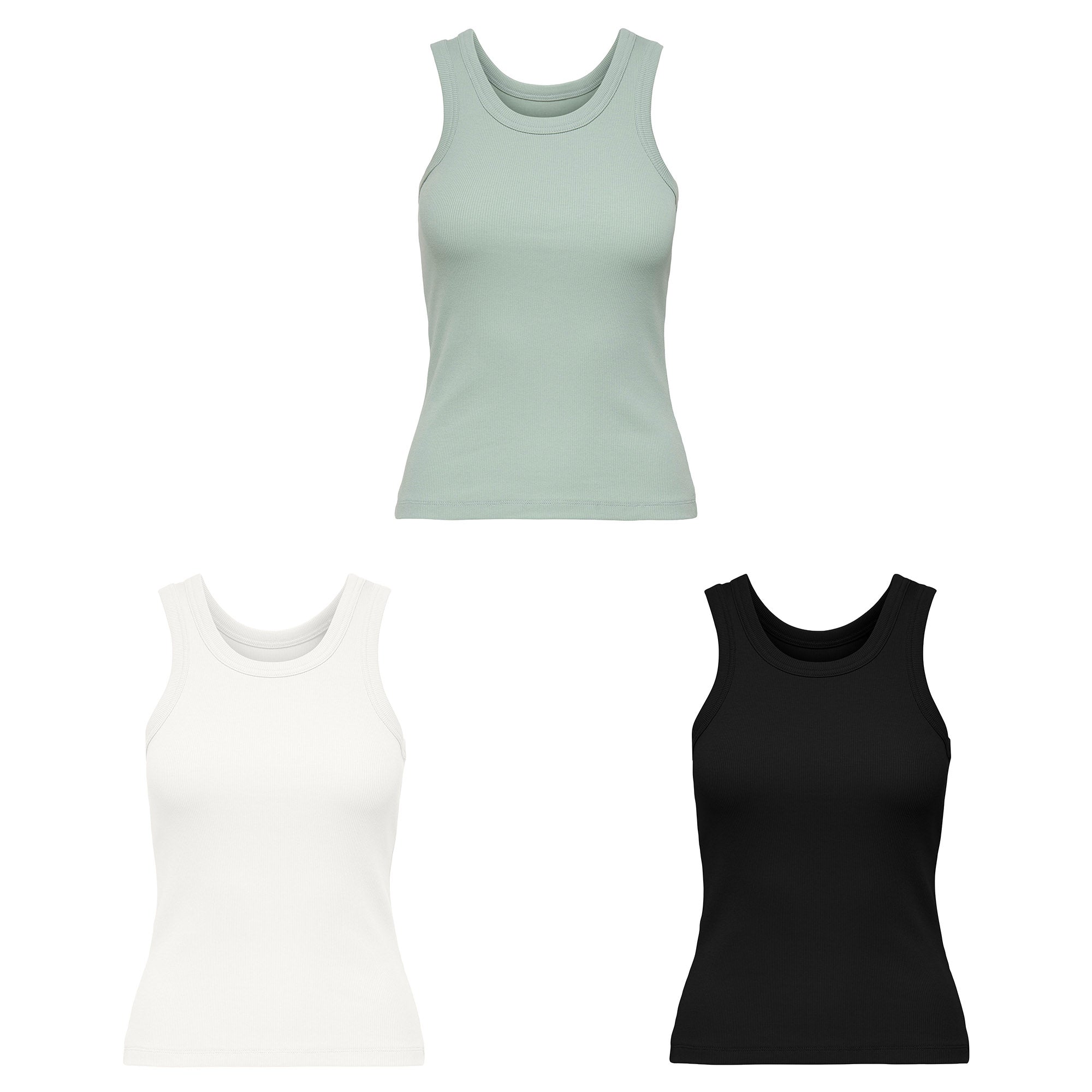ONLY Damen Tank-Top - ONLVAL LIFE TANKTOP, Baumwolle, Rundhals, Slim Fit