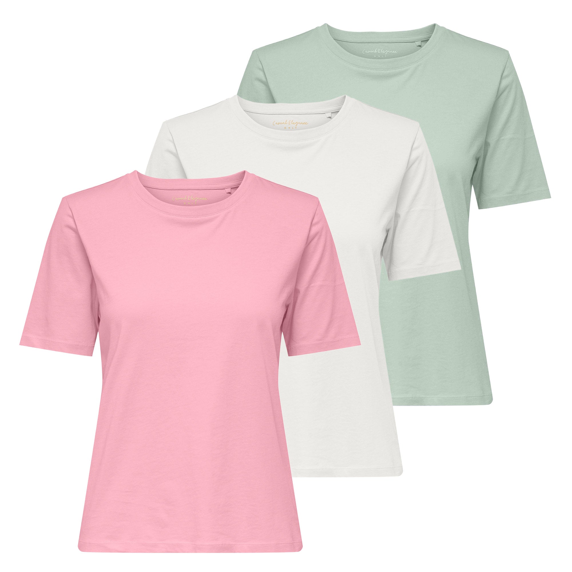ONLY Women T-Shirts, 3-Pack - ONLHAPPY O-NECK TEE, Cotton, Regular Fit, Solid Color