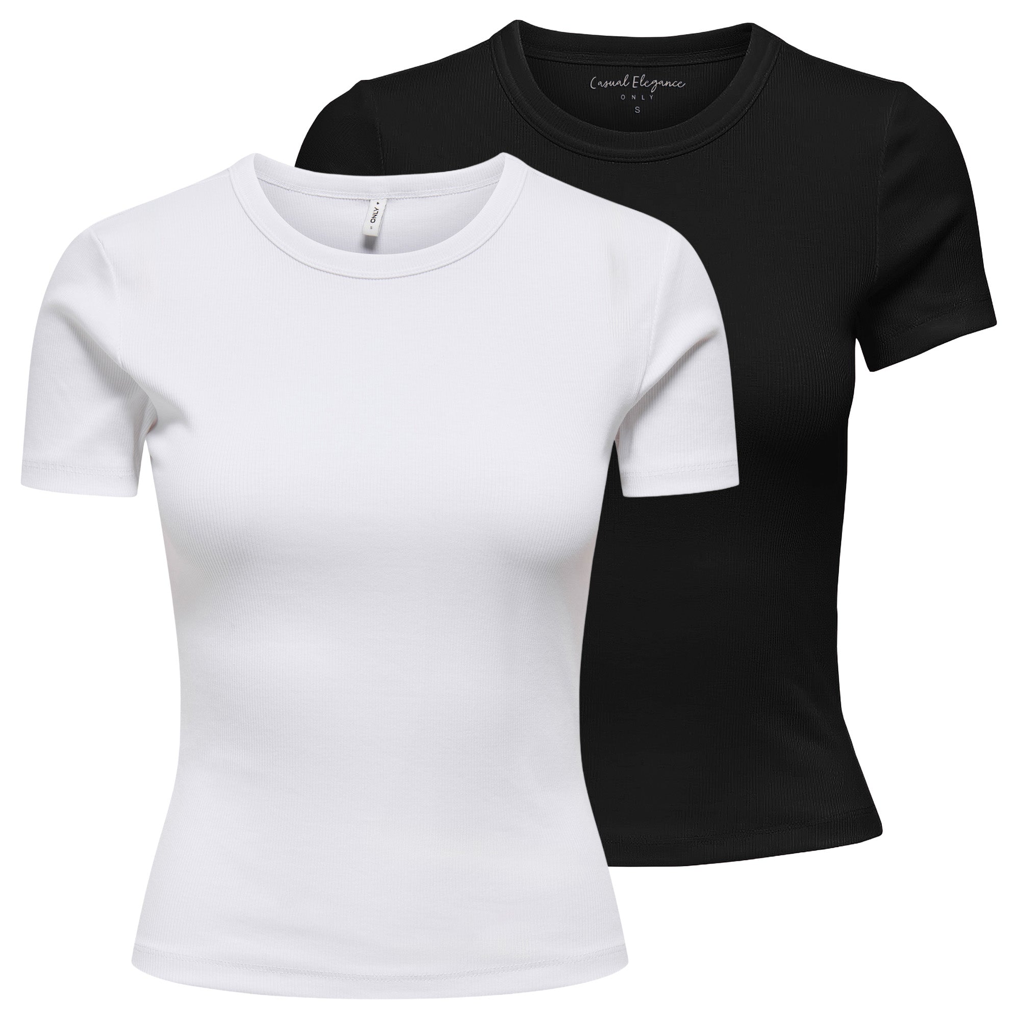 ONLY Damen T-Shirts, 2er Pack - ONLVAL O-NECK TOP, Rundhals, Kurzarm, einfarbig