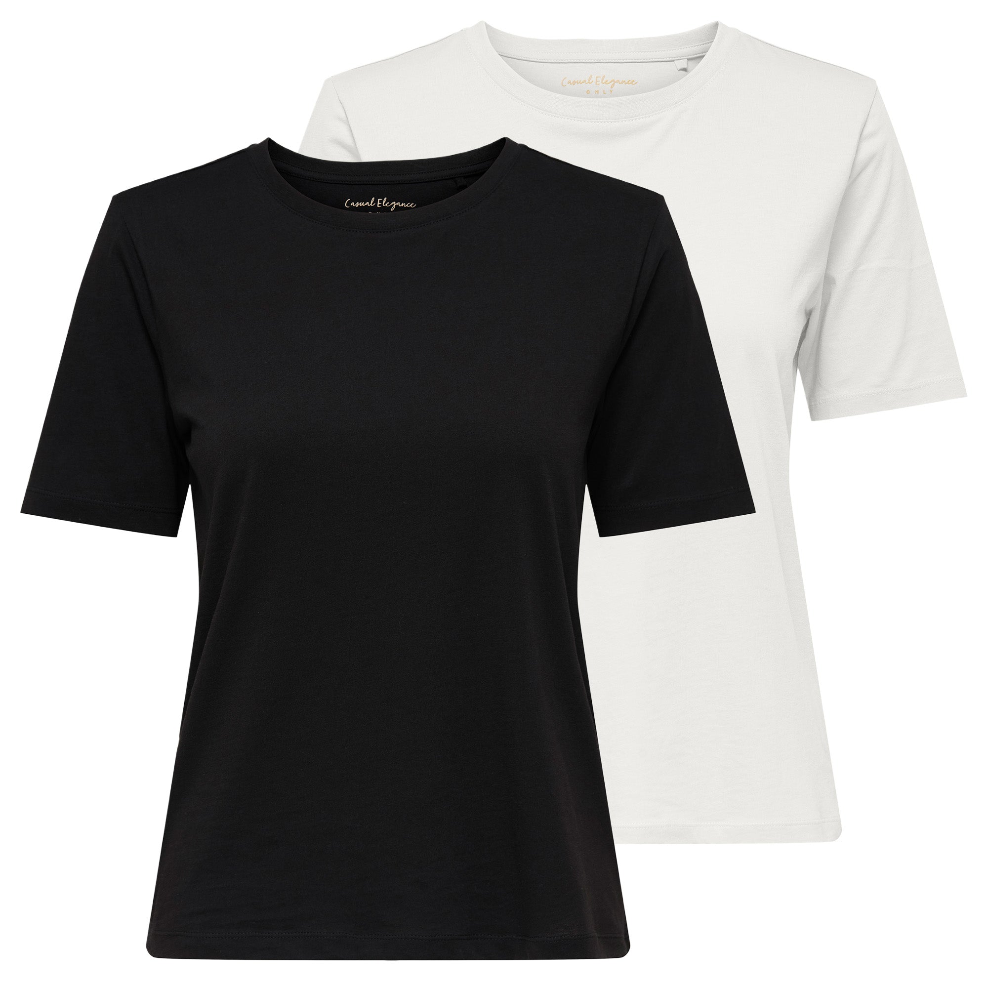 ONLY Damen T-Shirts, 2er Pack - ONLHAPPY O-NECK TEE, Rundhals, Baumwolle, einfarbig