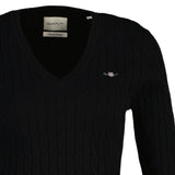 GANT Damen Cable-Strickpullover - STRETCH COTTON CABLE V-NECK, Zopfstrick – 2/3