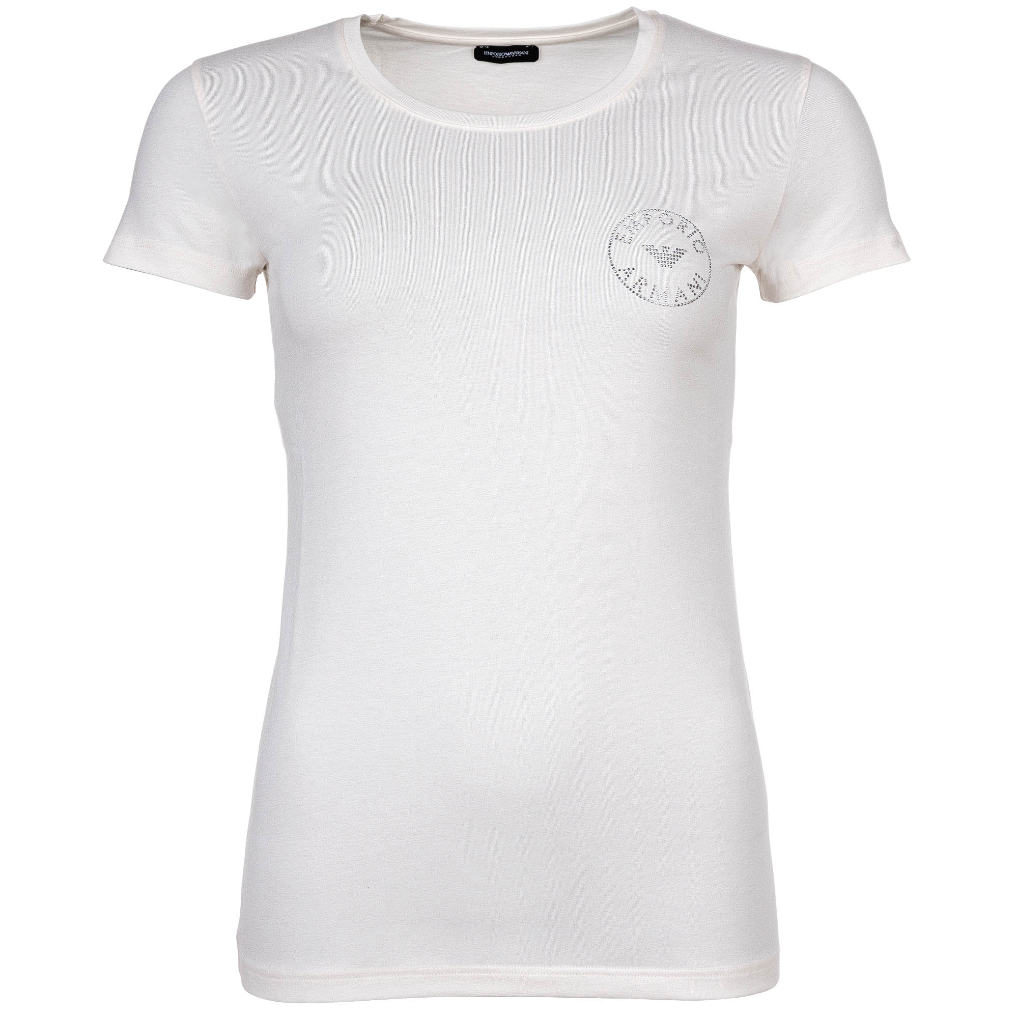 EMPORIO ARMANI Damen T-Shirt - ESSENTIAL STUDS LOGO, Rundhals, Stretch Cotton