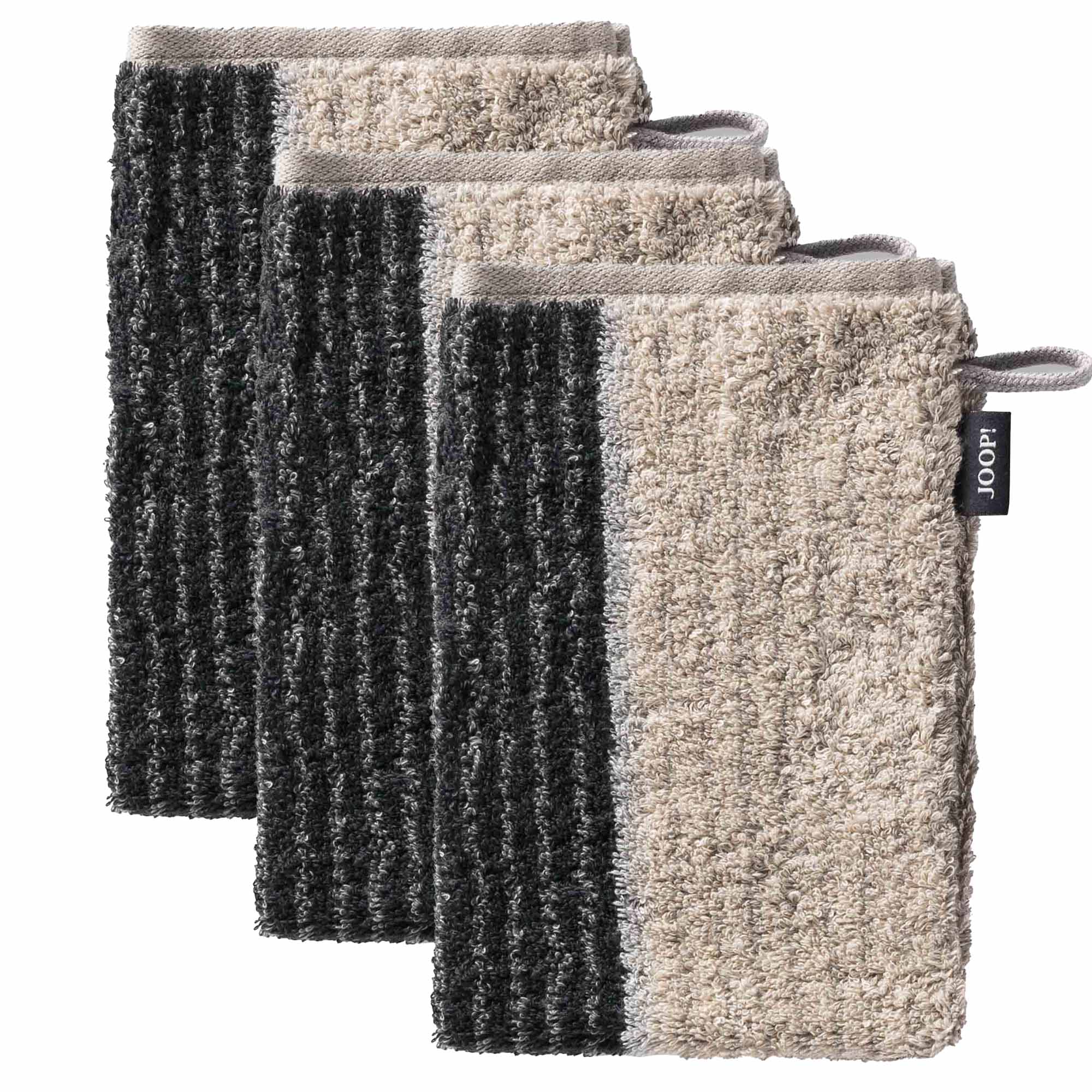JOOP! Waschlappen, 3er Pack - Waschhandschuh, Doubleface, Walkfrottier