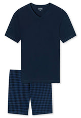UNCOVER by SCHIESSER Herren Schlafanzug 2-tlg. Set - Shorty, kurz, V-Ausschnitt, Baumwolle, uni/gemustert