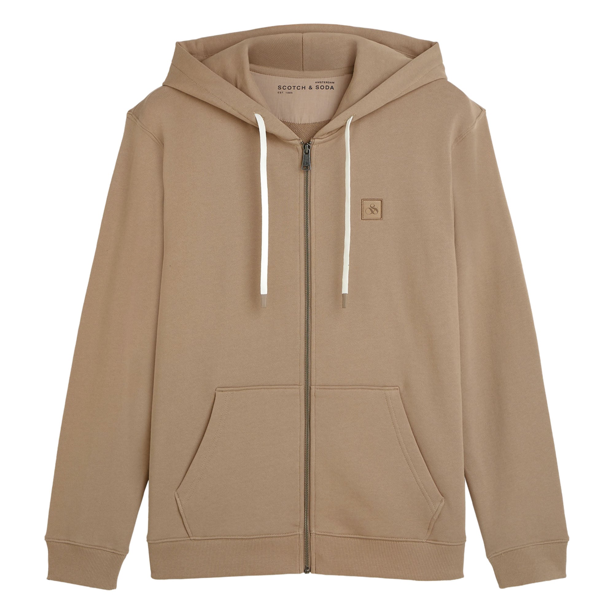 SCOTCH&SODA Men Sweat Jacket - Logo Badge Zipthrough Hoodie, Regular Fit, Hood, Logo, Cotton