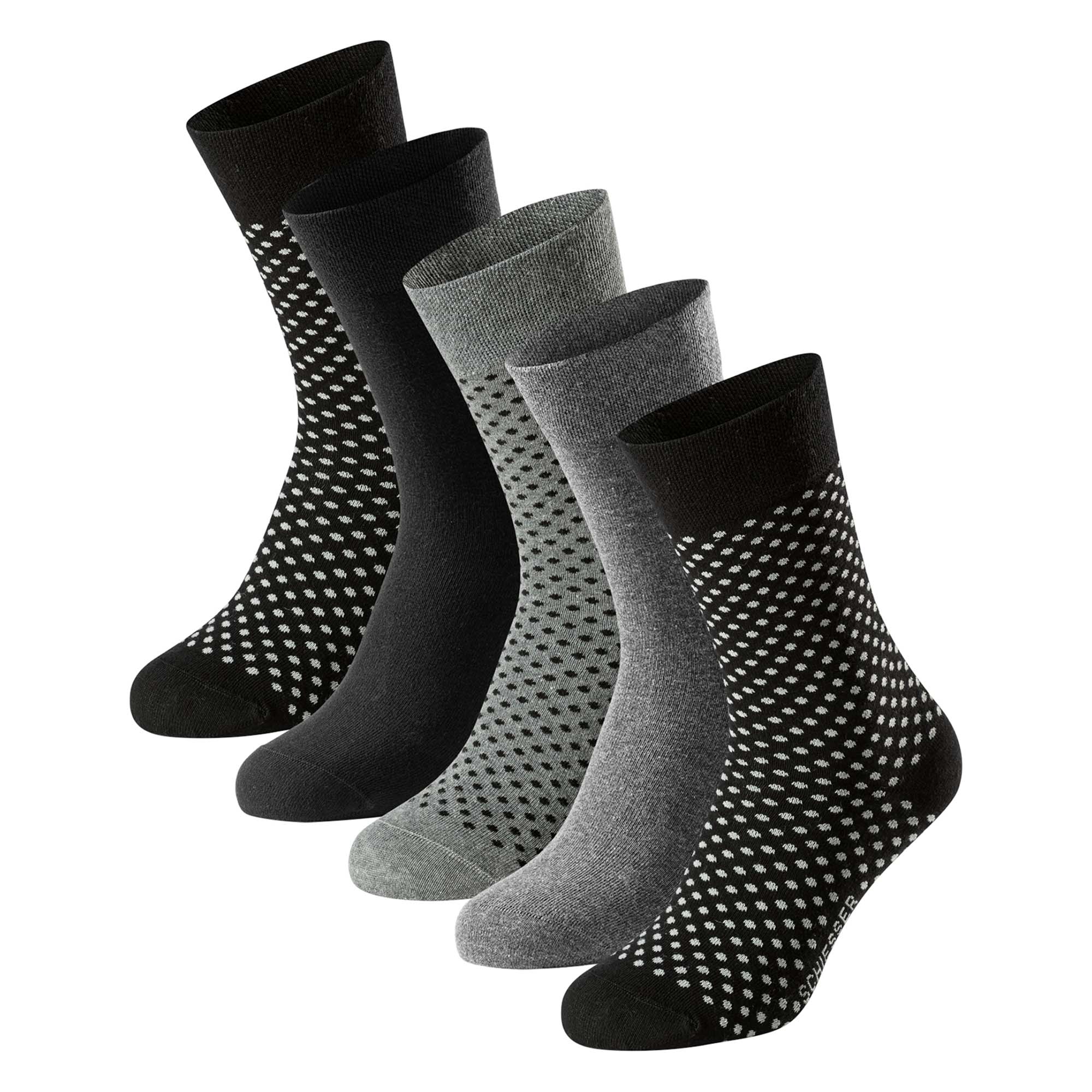 SCHIESSER Men's Socks, 5-pack – ‘Bluebird’, cotton blend, plain/patterned