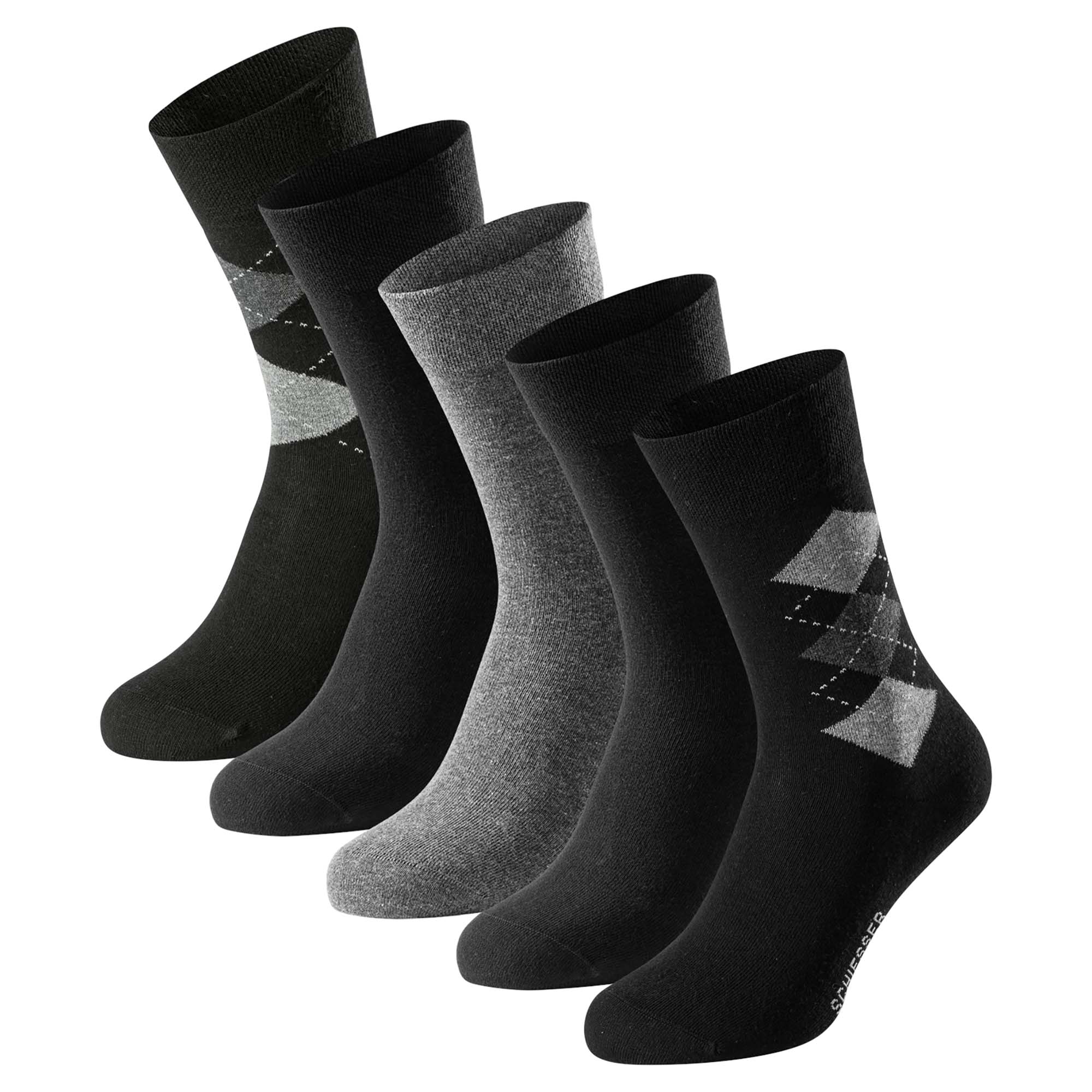SCHIESSER Herren Socken, 5er Pack - "Bluebird", Baumwoll-Mix, uni/gemustert