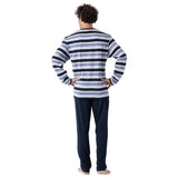 hajo Men’s Long Pyjamas - Klima-Light, Long, V-Neck, Striped, Cotton Blend – 4/4