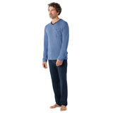 hajo Herren Schlafanzug lang - Klima-Light, lang, V-Neck, gemustert, Baumwollmix – 3/4