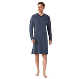 hajo Herren Nachthemd langarm - Premium Cotton, Baumwolle, V-Ausschnitt, Allover-Print – 3/4