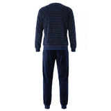 hajo Men’s Long Pyjamas - Velour, Cotton Blend, V-Neck, Striped, Cuffss – 2/4