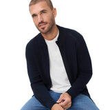 Brax Men’s Knit Cardigan with Stand-Up Collar - John, Cotton-Wool Blend, Textured Knit – 6/8