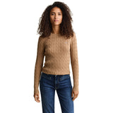 GANT Damen Pullover - STRETCH COTTON CABLE C-NECK, Rundhals, Zopfstrick, Logo – 4/7