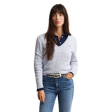 GANT Damen Cable-Strickpullover - STRETCH COTTON CABLE V-NECK, Zopfstrick – 5/8