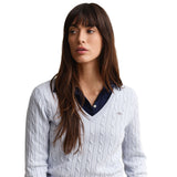 GANT Damen Cable-Strickpullover - STRETCH COTTON CABLE V-NECK, Zopfstrick – 7/8