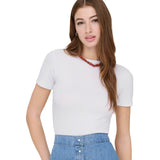 ONLY Damen T-Shirt - ONLJUNE TEE, Materialmix, Slim Fit, einfarbig – 5/7