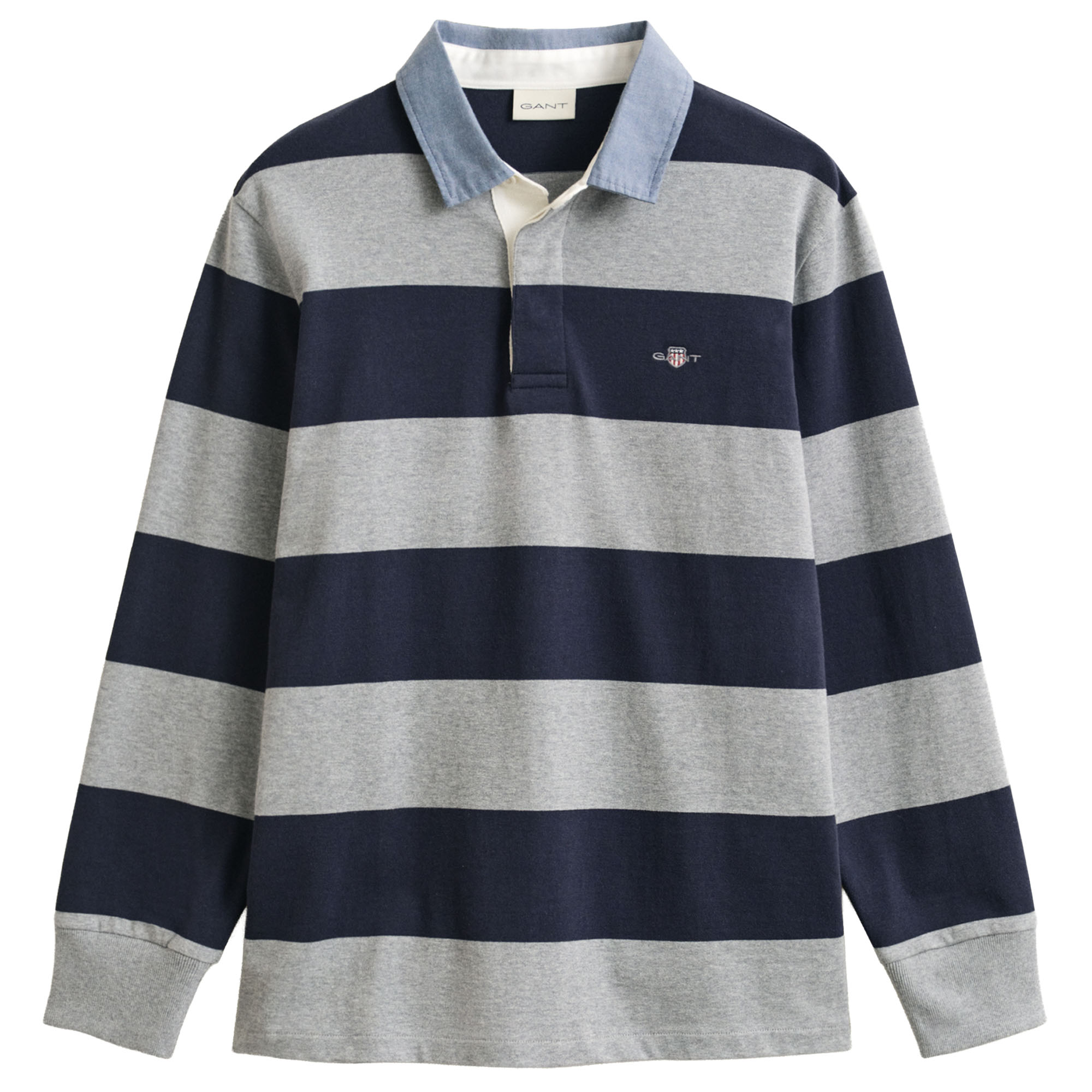 GANT Herren Rugger Poloshirt - CHAMBRAY STRIPE HEAVY RUGGER, gestreift, Polokragen, Baumwolle