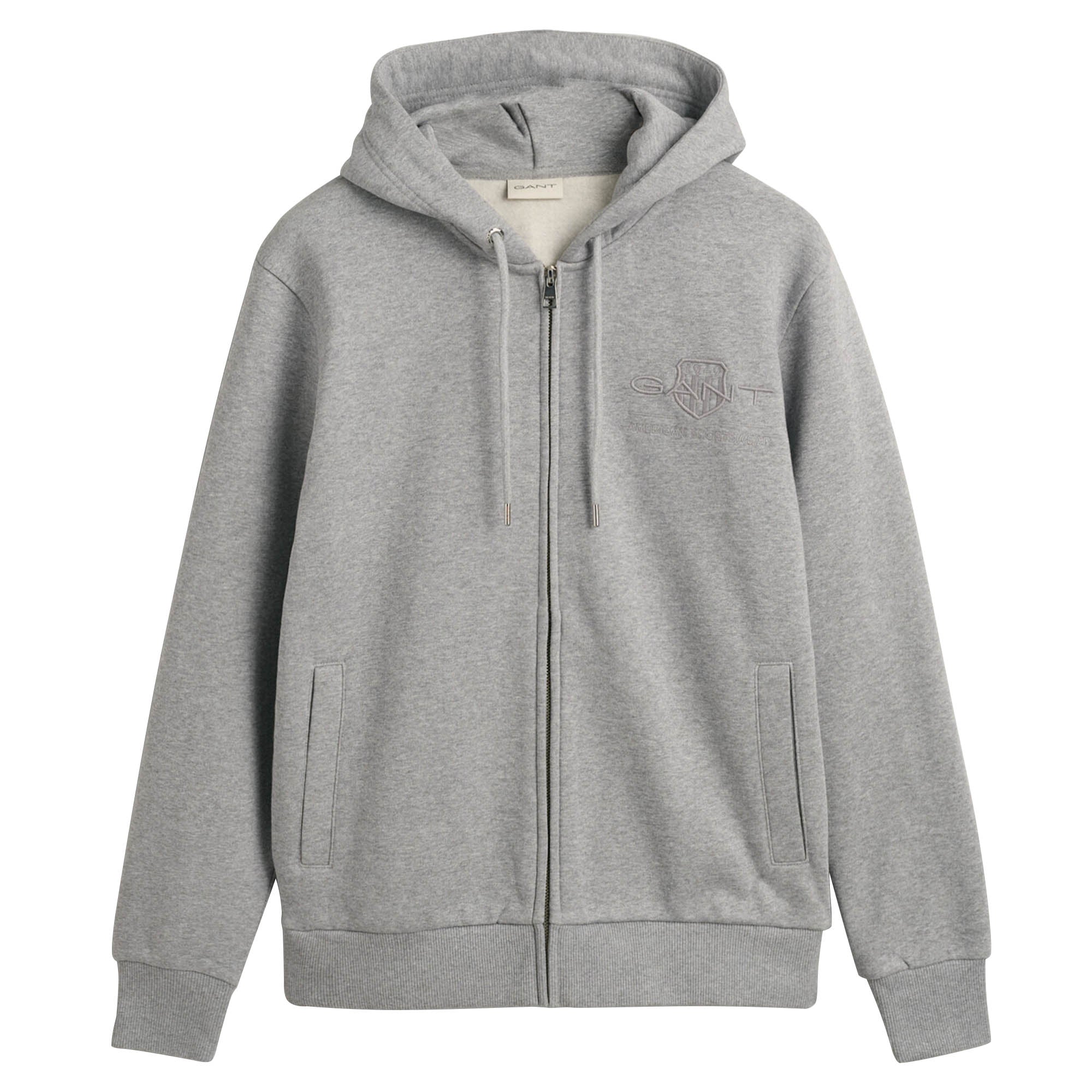 GANT men's sweat jacket with hood - REGULAR TONAL SHIELD FULL ZIP HOODIE, cotton
