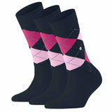 Burlington Damen Socken 3er Pack - Queen, Kurzstrümpfe, Baumwolle, Rautenmuster, Logoemblem