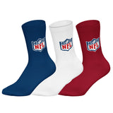 NFL Unisex Socken, 3er Pack - NFL Shield 3Pack Crew Socks, Logo, Baumwollmischung