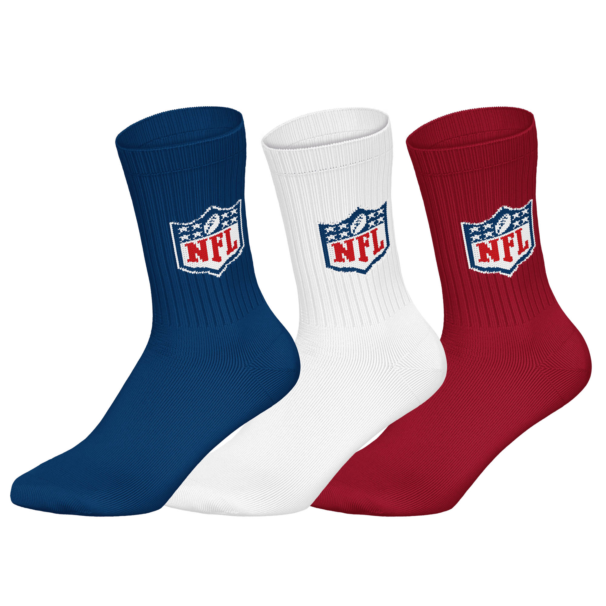 NFL Unisex Socken, 3er Pack - NFL Shield 3Pack Crew Socks, Logo, Baumwollmischung