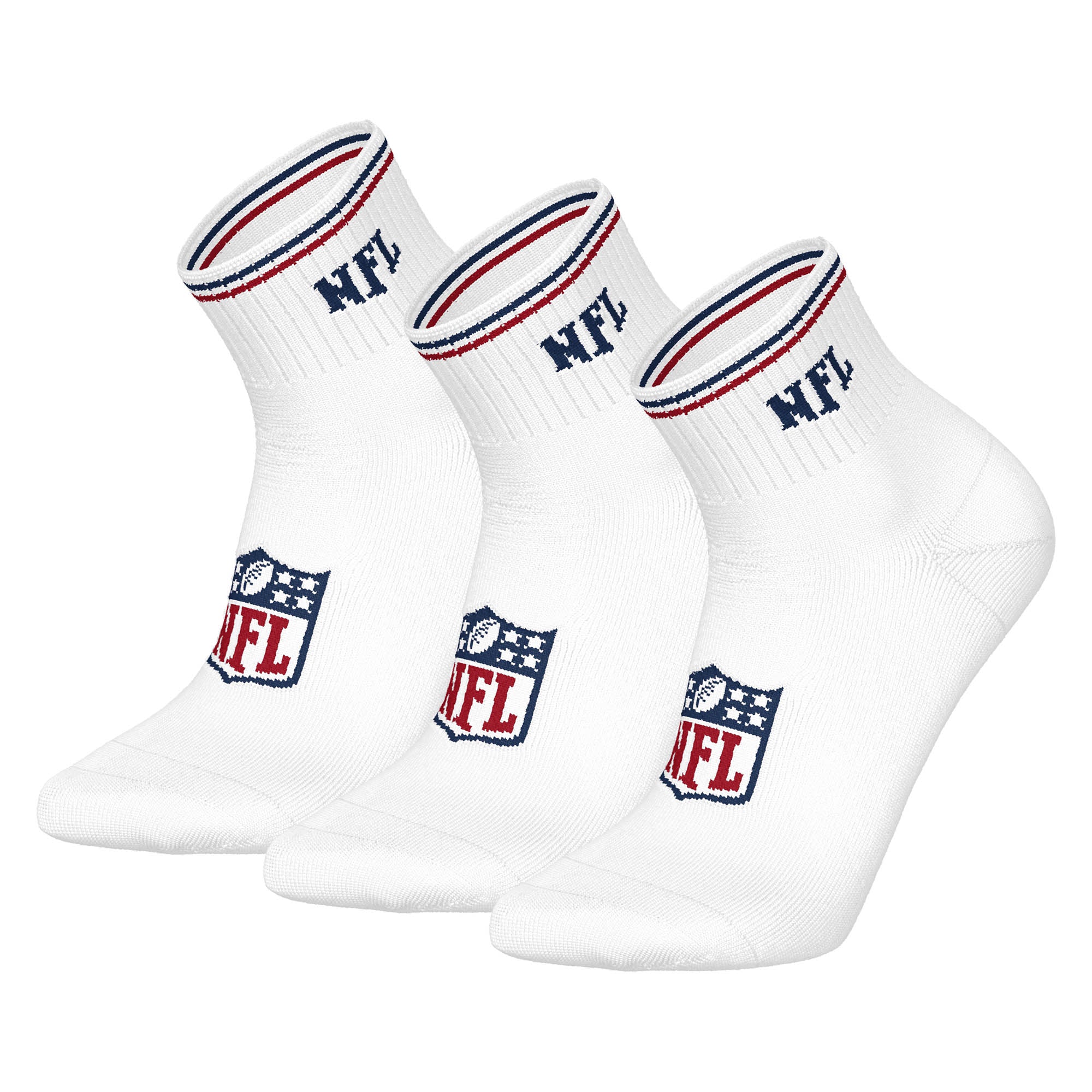 NFL Unisex Quarter-Socken, 3er Pack - NFL Shield 3Pack Quarter Socks, Logo, Streifen, Baumwollmischung