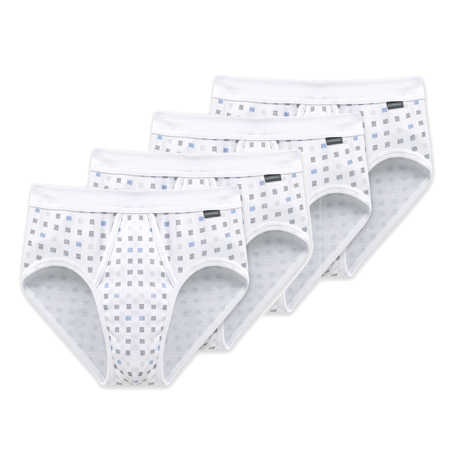 SCHIESSER Herren Slip 4 PACK - Sportslip, Essentials Feinripp, Karo-Print, S-XXL