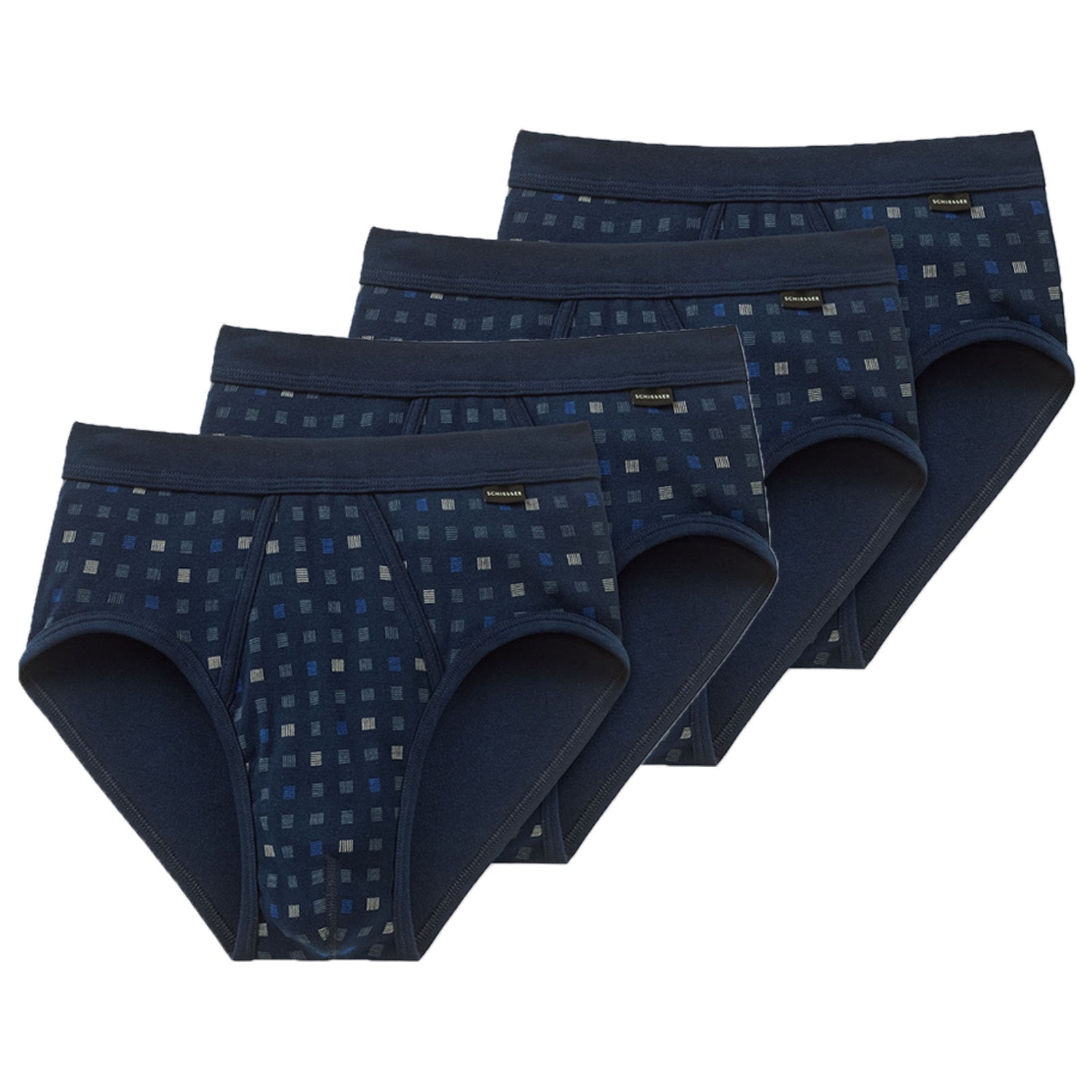 SCHIESSER Herren Slip 4 PACK - Sportslip, Essentials Feinripp, Karo-Print, S-XXL